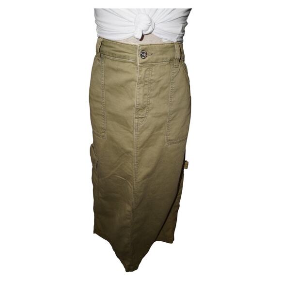 Y2K Carpenter Utility Cargo Midi Skirt Khaki Women’s Size 12 Workwear Streetwear - Picture 1 of 6